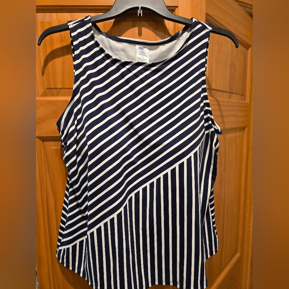 Lands End Striped Navy and White Sleeveless Swim Top